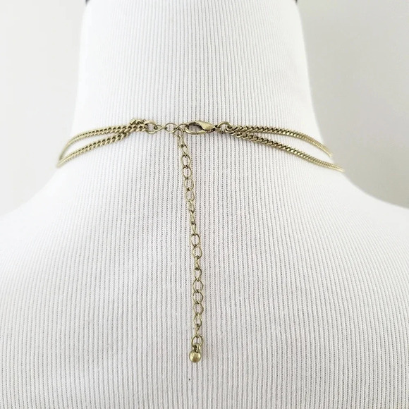 Boho Aztec Fringe Crystal Brass Layer Necklace - Picture 4 of 4